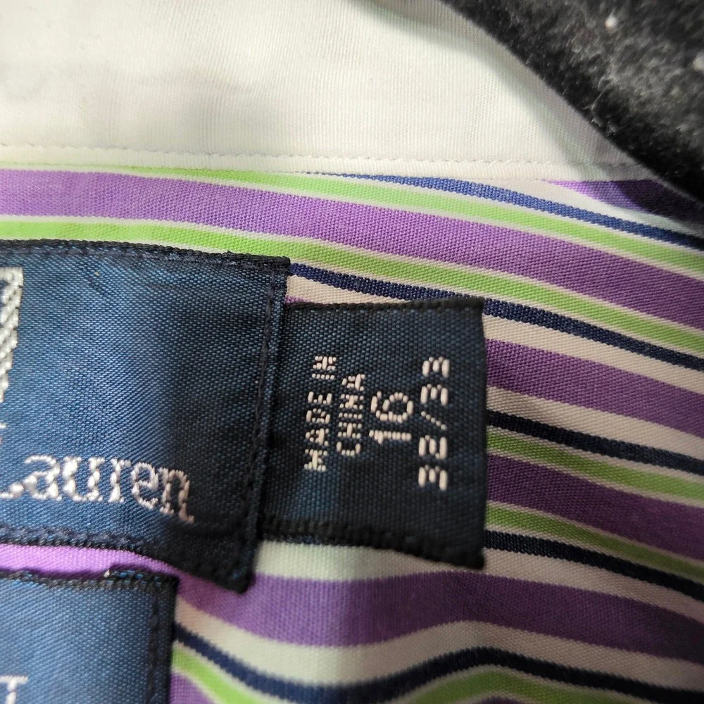 Polo Ralph Lauren Regent Classic Fit Mens Shirt 16 32/33 Purple Green Stripe